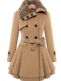 Outlet Women's Coat Pea Coat Windproof Warm Patchwork Buttons Elegant Fashion Solid Color Daily Turndown Regular Fit Long Sleeve Outerwear Black Khaki Fall Winter Women Coats & Trench Coats