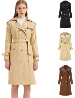 Discount Women's Coat Street Daily Wear Vacation Fall Winter Regular Coat Regular Fit Warm Breathable Casual Jacket Long Sleeve non-printing Solid Color Adjustable Black Brown Khaki Women Coats & Trench Coats