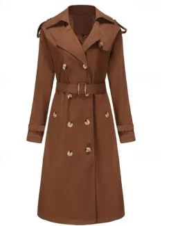 Discount Women's Coat Street Daily Wear Vacation Fall Winter Regular Coat Regular Fit Warm Breathable Casual Jacket Long Sleeve non-printing Solid Color Adjustable Black Brown Khaki Women Coats & Trench Coats