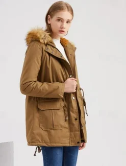 Discount Women's Coat Warm Breathable Zipper Buttons Pocket Casual Solid Color Vacation Street Daily Wear Going out Zipper Regular Hoodie Regular Fit Long Sleeve Outerwear Black Wine Khaki Fall Winter Women Puffers & Parka