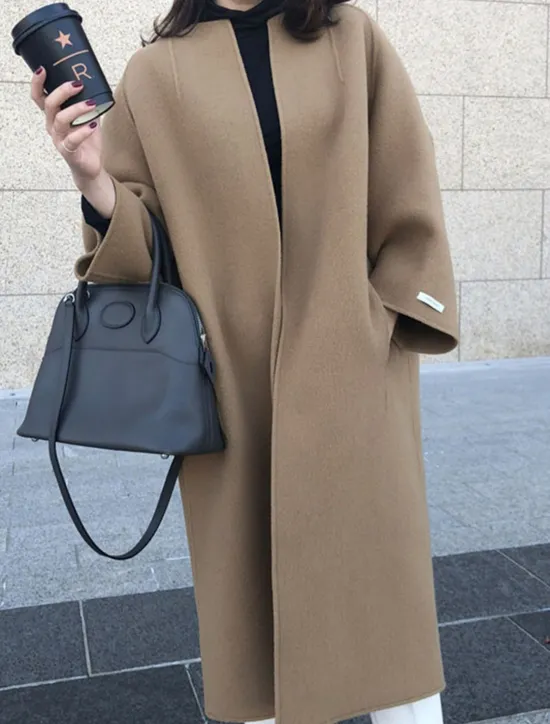 Discount Women's Coat Warm Breathable Pocket Oversized Fashion OL Style Modern Street Style Solid Color Outdoor Street Shopping Daily Wear Cardigan Long Crewneck Regular Fit Long Sleeve Outerwear Navy Black Women Coats & Trench Coats