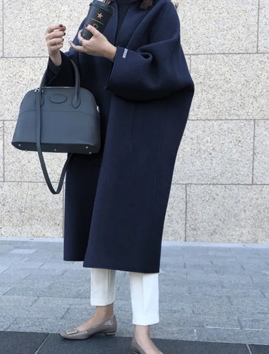 Discount Women's Coat Warm Breathable Pocket Oversized Fashion OL Style Modern Street Style Solid Color Outdoor Street Shopping Daily Wear Cardigan Long Crewneck Regular Fit Long Sleeve Outerwear Navy Black Women Coats & Trench Coats