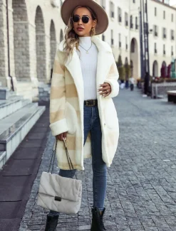 New Women's Coat Warm Breathable Buttons Fashion Modern Plaid Work Casual Single Breasted Long Turndown Loose Fit Long Sleeve Outerwear Fall Winter Women Coats & Trench Coats