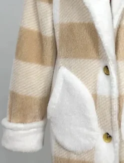 New Women's Coat Warm Breathable Buttons Fashion Modern Plaid Work Casual Single Breasted Long Turndown Loose Fit Long Sleeve Outerwear Fall Winter Women Coats & Trench Coats