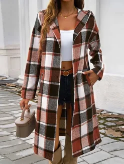 Clearance Women's Coat Warm Comfortable Buttons Print Casual Lattice Casual Daily Single Breasted Collarless Regular Fit Long Sleeve Outerwear Black Red Green Fall Winter Women Coats & Trench Coats