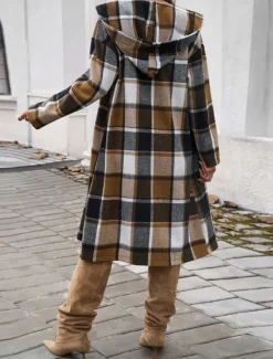 Clearance Women's Coat Warm Comfortable Buttons Print Casual Lattice Casual Daily Single Breasted Collarless Regular Fit Long Sleeve Outerwear Black Red Green Fall Winter Women Coats & Trench Coats
