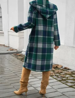 Clearance Women's Coat Warm Comfortable Buttons Print Casual Lattice Casual Daily Single Breasted Collarless Regular Fit Long Sleeve Outerwear Black Red Green Fall Winter Women Coats & Trench Coats