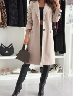 Discount Women's Coat Warm Comfortable Buttons Elegant Solid Color Daily Wear Single Breasted V Neck Regular Fit Long Sleeve Outerwear Black Khaki Coffee Winter Women Coats & Trench Coats