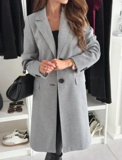 Discount Women's Coat Warm Comfortable Buttons Elegant Solid Color Daily Wear Single Breasted V Neck Regular Fit Long Sleeve Outerwear Black Khaki Coffee Winter Women Coats & Trench Coats