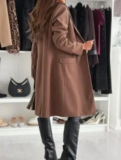Discount Women's Coat Warm Comfortable Buttons Elegant Solid Color Daily Wear Single Breasted V Neck Regular Fit Long Sleeve Outerwear Black Khaki Coffee Winter Women Coats & Trench Coats