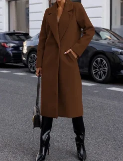 Best Women's Coat Warm Comfortable Buttons Pocket Elegant Solid Color Casual Daily Single Breasted Long Lapel Regular Fit Long Sleeve Outerwear Black White Red Winter Women Coats & Trench Coats