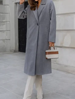 Best Women's Coat Warm Comfortable Buttons Pocket Elegant Solid Color Casual Daily Single Breasted Long Lapel Regular Fit Long Sleeve Outerwear Black White Red Winter Women Coats & Trench Coats