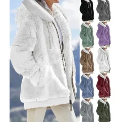 New Women's Color Block Teddy Sherpa Fleece Long Sleeve Cowl Neck Hoodie Regular Tops Dailywear Casual Zipper Pocket Violet Black White Army Green Burgundy Spring Fall Winter Women Hoodies & Sweatshirts