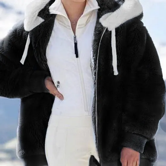 New Women's Color Block Teddy Sherpa Fleece Long Sleeve Cowl Neck Hoodie Regular Tops Dailywear Casual Zipper Pocket Violet Black White Army Green Burgundy Spring Fall Winter Women Hoodies & Sweatshirts