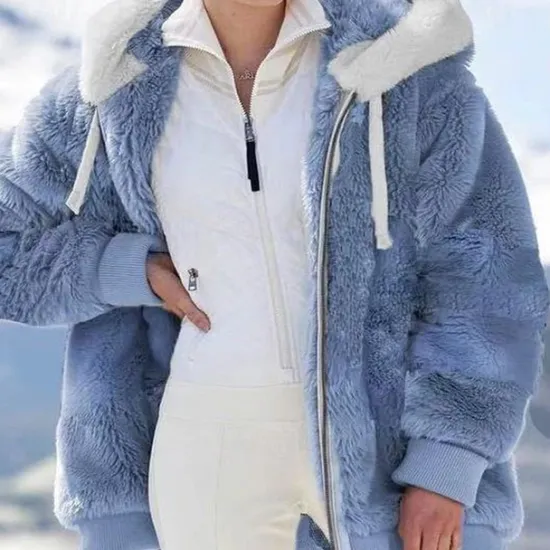 New Women's Color Block Teddy Sherpa Fleece Long Sleeve Cowl Neck Hoodie Regular Tops Dailywear Casual Zipper Pocket Violet Black White Army Green Burgundy Spring Fall Winter Women Hoodies & Sweatshirts