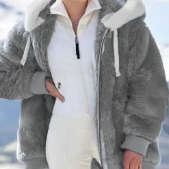 New Women's Color Block Teddy Sherpa Fleece Long Sleeve Cowl Neck Hoodie Regular Tops Dailywear Casual Zipper Pocket Violet Black White Army Green Burgundy Spring Fall Winter Women Hoodies & Sweatshirts