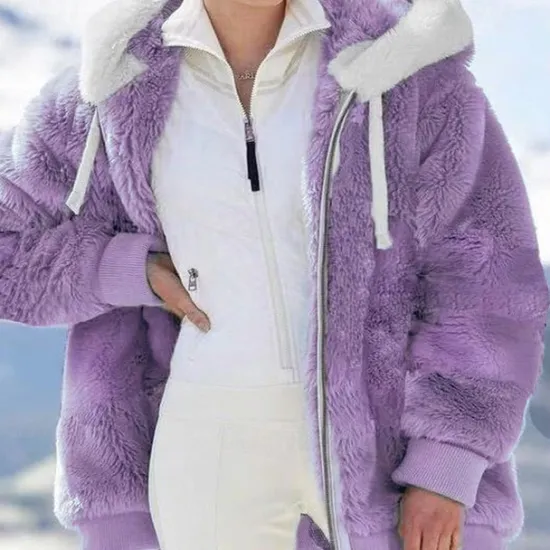 New Women's Color Block Teddy Sherpa Fleece Long Sleeve Cowl Neck Hoodie Regular Tops Dailywear Casual Zipper Pocket Violet Black White Army Green Burgundy Spring Fall Winter Women Hoodies & Sweatshirts