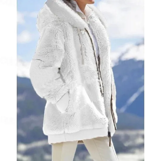 New Women's Color Block Teddy Sherpa Fleece Long Sleeve Cowl Neck Hoodie Regular Tops Dailywear Casual Zipper Pocket Violet Black White Army Green Burgundy Spring Fall Winter Women Hoodies & Sweatshirts