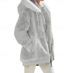 New Women's Color Block Teddy Sherpa Fleece Long Sleeve Cowl Neck Hoodie Regular Tops Dailywear Casual Zipper Pocket Violet Black White Army Green Burgundy Spring Fall Winter Women Hoodies & Sweatshirts