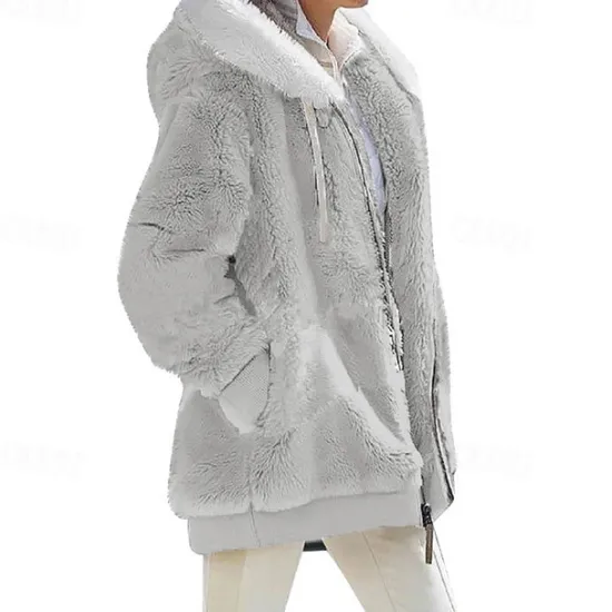 New Women's Color Block Teddy Sherpa Fleece Long Sleeve Cowl Neck Hoodie Regular Tops Dailywear Casual Zipper Pocket Violet Black White Army Green Burgundy Spring Fall Winter Women Hoodies & Sweatshirts