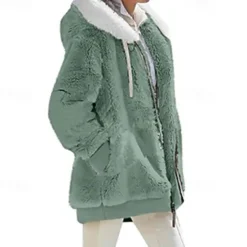 New Women's Color Block Teddy Sherpa Fleece Long Sleeve Cowl Neck Hoodie Regular Tops Dailywear Casual Zipper Pocket Violet Black White Army Green Burgundy Spring Fall Winter Women Hoodies & Sweatshirts