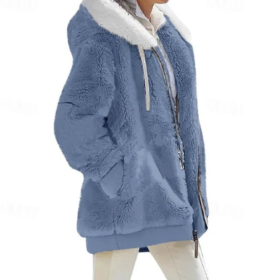 New Women's Color Block Teddy Sherpa Fleece Long Sleeve Cowl Neck Hoodie Regular Tops Dailywear Casual Zipper Pocket Violet Black White Army Green Burgundy Spring Fall Winter Women Hoodies & Sweatshirts