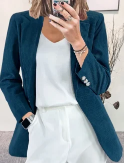 Hot Women's Corduroy Jacket Blazer Formal Button Solid Color Windproof Fashion Regular Fit Outerwear Long Sleeve Fall claret S Women Blazers & Suits
