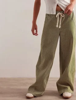 Clearance Women's Cotton Blend Denim Culottes Wide Leg Vacation Vintage Stylish Full Length Mid Waist Striped Patchwork Stripe Comfy Inelastic Outdoor Vacation Home Navy Earthy yellow Black Army Green Women Pants