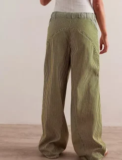 Clearance Women's Cotton Blend Denim Culottes Wide Leg Vacation Vintage Stylish Full Length Mid Waist Striped Patchwork Stripe Comfy Inelastic Outdoor Vacation Home Navy Earthy yellow Black Army Green Women Pants