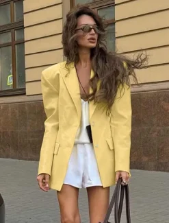 Women's100% Cotton Blazer Comfortable Buttons Elegant Vintage Daily Formal School Formal Vacation Office Single Breasted Short Peaked Lapel Regular Fit Long Sleeve Outerwear Spring Fall Women Shirts|Blazers & Suits