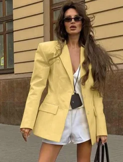 Women's100% Cotton Blazer Comfortable Buttons Elegant Vintage Daily Formal School Formal Vacation Office Single Breasted Short Peaked Lapel Regular Fit Long Sleeve Outerwear Spring Fall Women Shirts|Blazers & Suits