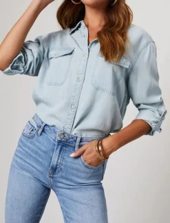 Clearance Women's Cotton Blend Denim Shirt Button Down Blouse Solid Color Vintage Tropical Daily Long Sleeve Shirt Button Down Blouse Collar Regular Tops Work Daily Holiday Light Blue Black Dark Blue Dark Gray Women Blouses & Shirts