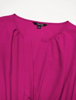 New Women's Cotton Burgundy Puffed Sleeve V Neck Maxi Dress Casual Dress Women Casual Dress