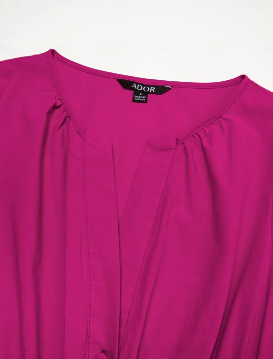 New Women's Cotton Burgundy Puffed Sleeve V Neck Maxi Dress Casual Dress Women Casual Dress
