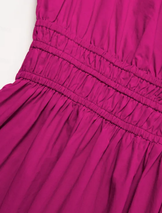 New Women's Cotton Burgundy Puffed Sleeve V Neck Maxi Dress Casual Dress Women Casual Dress