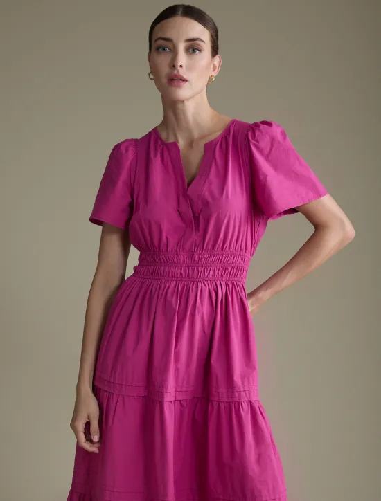 New Women's Cotton Burgundy Puffed Sleeve V Neck Maxi Dress Casual Dress Women Casual Dress