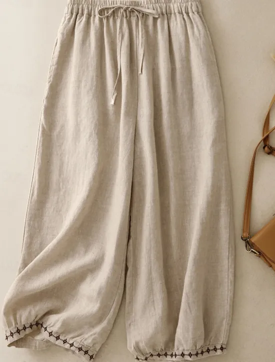 Clearance Women's Cotton Chinos Vintage Basic Full Length High Waist Plain Pocket Drawstring Comfort Outdoor Stretchy Vacation Street Causal White Yellow Khaki Beige Summer Spring Fall Loose Fit Women Pants