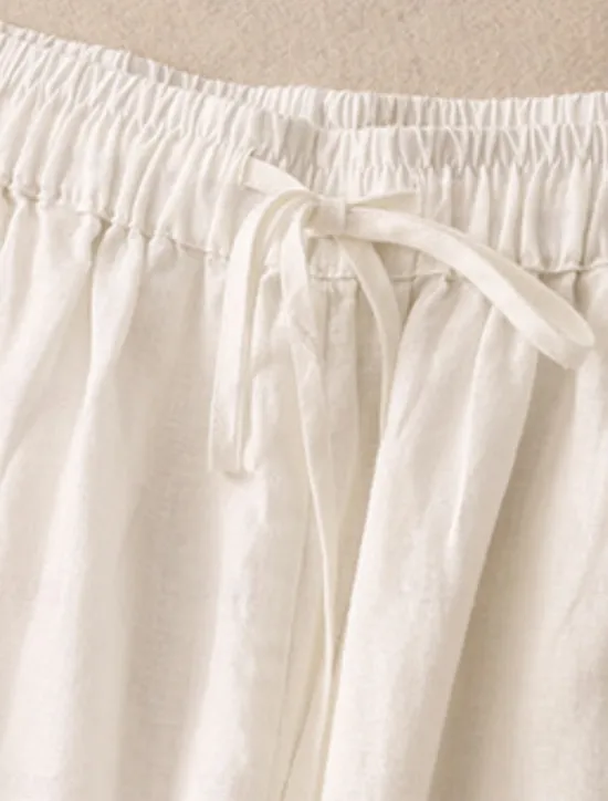 Clearance Women's Cotton Chinos Vintage Basic Full Length High Waist Plain Pocket Drawstring Comfort Outdoor Stretchy Vacation Street Causal White Yellow Khaki Beige Summer Spring Fall Loose Fit Women Pants