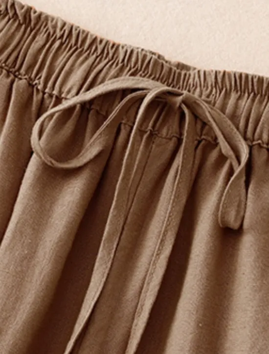 Clearance Women's Cotton Chinos Vintage Basic Full Length High Waist Plain Pocket Drawstring Comfort Outdoor Stretchy Vacation Street Causal White Yellow Khaki Beige Summer Spring Fall Loose Fit Women Pants