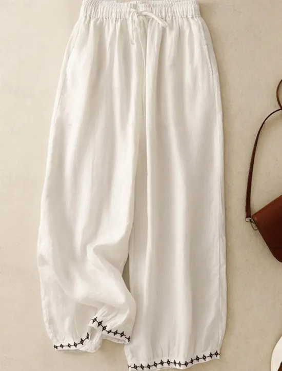 Clearance Women's Cotton Chinos Vintage Basic Full Length High Waist Plain Pocket Drawstring Comfort Outdoor Stretchy Vacation Street Causal White Yellow Khaki Beige Summer Spring Fall Loose Fit Women Pants