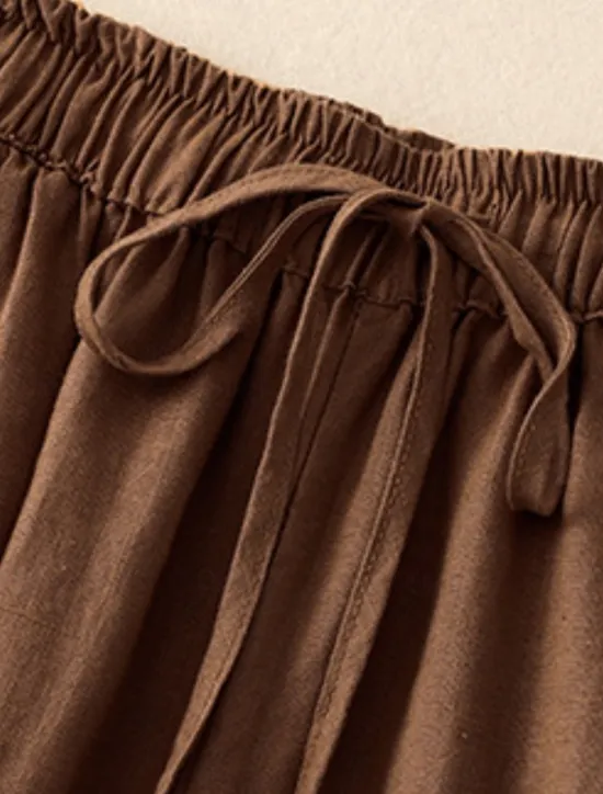 Clearance Women's Cotton Chinos Vintage Basic Full Length High Waist Plain Pocket Drawstring Comfort Outdoor Stretchy Vacation Street Causal White Yellow Khaki Beige Summer Spring Fall Loose Fit Women Pants