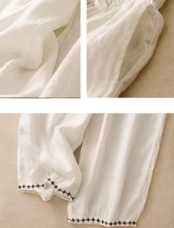 Clearance Women's Cotton Chinos Vintage Basic Full Length High Waist Plain Pocket Drawstring Comfort Outdoor Stretchy Vacation Street Causal White Yellow Khaki Beige Summer Spring Fall Loose Fit Women Pants
