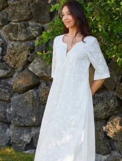 Best Women's Cotton Dress Sundress Floral Midi Dress V-Neck Elegant Empire Waist Short Sleeve Ruched Pocket Summer Spring 2024 Blue Green Women White Dresses