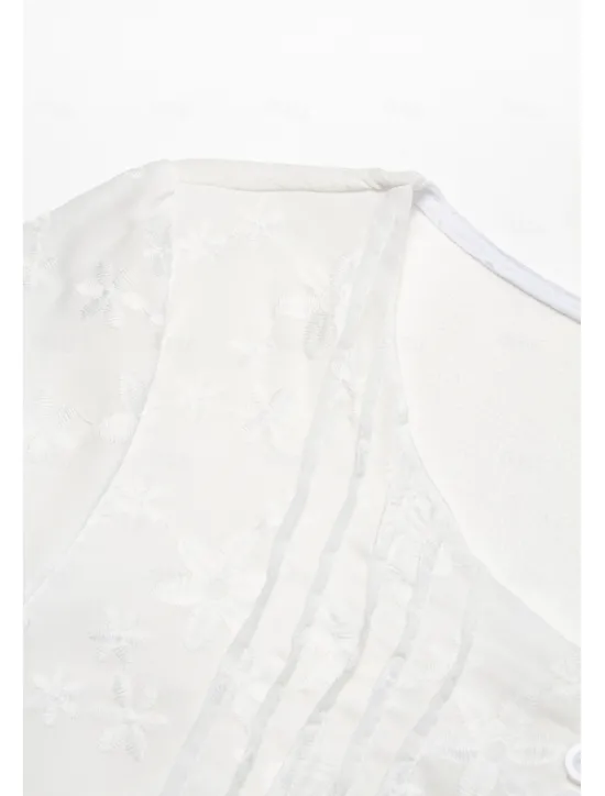 Best Women's Cotton Dress Sundress Floral Midi Dress V-Neck Elegant Empire Waist Short Sleeve Ruched Pocket Summer Spring 2024 Blue Green Women White Dresses