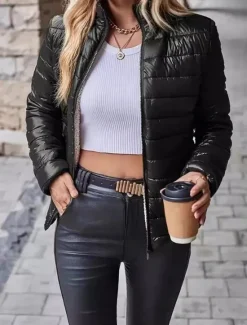 Hot Women's cotton jacket short slim stand-up collar padded clothing Women Puffers & Parka