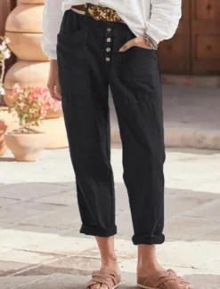 New Women's Cotton Linen Baggy Pants Solid Color Chinos Basic Casual Full Length High Waist Medium Waist Plain Pocket Comfort Outdoor Micro-elastic Vacation Street Daily Army Green Grey Black Red Women Pants