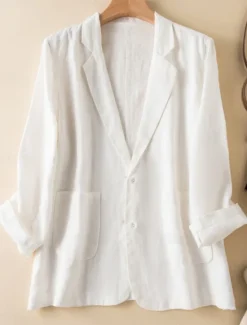 New Women's Cotton Linen Blazer Comfortable Breathable Pocket Casual Plain Office Street Casual Daily Wear Single Breasted Regular Turndown Regular Fit Long Sleeve Outerwear White Green Beige Summer Women Shirts|Blazers & Suits
