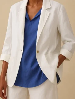 Hot Women's Cotton Linen Blazer Comfortable Breathable Pocket Buttons Vintage Casual Plain Office Street Casual Daily Wear Single Breasted Regular Turndown Regular Fit Long Sleeve Outerwear Black Women Blazers & Suits