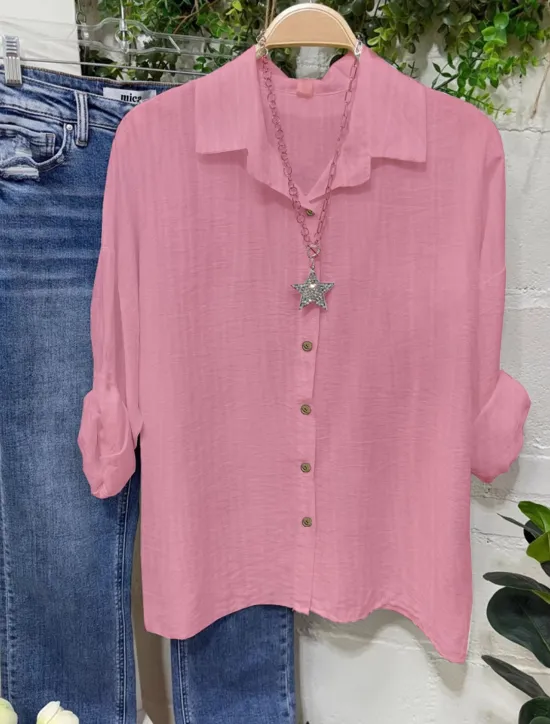 Best Women's Cotton Linen Blouse Solid Color Elegant Stylish Casual Long Sleeve V Neck Regular Tops Daily Holiday Buttons White Yellow Pink Blue Gray Summer Spring Women Shirts