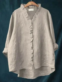 Hot Women's Cotton Linen Blouse Solid Color Elegant Casual Long Sleeve V Neck Regular Tops Daily Holiday Buttons White Yellow Red Blue Beige Summer Fall Women Shirts